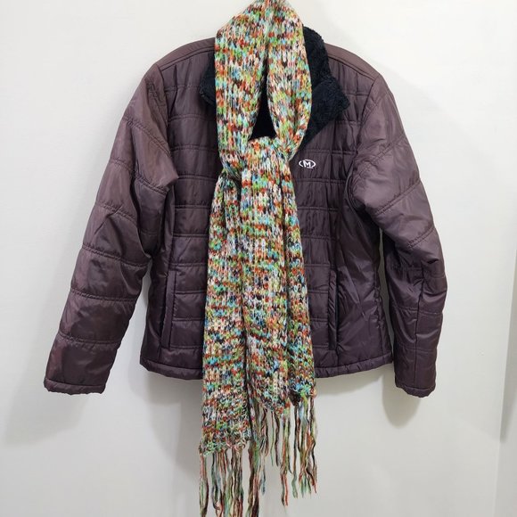 Marker brown puffy coat with faux fur lining woman's size extra large w/scarf - Picture 10 of 12